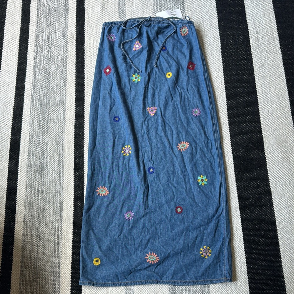 Zara Denim Chambray Embroidered Halter Dress NEW NWT - Picture 8 of 10